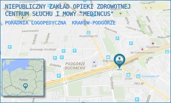PORADNIA LOGOPEDYCZNA - NIEPUBLICZNY ZAKŁAD OPIEKI ZDROWOTNEJ CENTRUM SŁUCHU I MOWY "MEDINCUS" - UL. ŁUŻYCKA 42/44,  KRAKÓW-PODGÓRZE