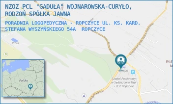PORADNIA LOGOPEDYCZNA - ROPCZYCE UL. KS. KARD. STEFANA WYSZYŃSKIEGO 54A - NZOZ PCL "GADUŁA" WOJNAROWSKA-CURYŁO, RODZOŃ SPÓŁKA JAWNA - UL. UL. KS. KARD. STEFANA WYSZYŃSKIEGO 54A, ROPCZYCE