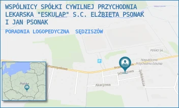 PORADNIA LOGOPEDYCZNA - WSPÓLNICY SPÓŁKI CYWILNEJ PRZYCHODNIA LEKARSKA "ESKULAP" S.C. ELŻBIETA PSONAK I JAN PSONAK - PRZEMYSŁOWA 9 B,  SĘDZISZÓW
