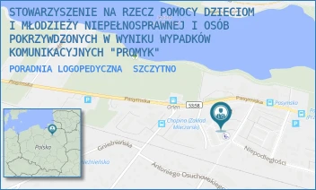PORADNIA LOGOPEDYCZNA - STOWARZYSZENIE NA RZECZ POMOCY DZIECIOM I MŁODZIEŻY NIEPEŁNOSPRAWNEJ I OSÓB POKRZYWDZONYCH W WYNIKU WYPADKÓW KOMUNIKACYJNYCH "PROMYK" - PASYMSKA 21A,  SZCZYTNO