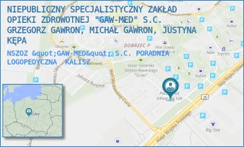 NSZOZ "GAW-MED" S.C. PORADNIA LOGOPEDYCZNA - NIEPUBLICZNY SPECJALISTYCZNY ZAKŁAD OPIEKI ZDROWOTNEJ "GAW-MED" S.C. GRZEGORZ GAWRON, MICHAŁ GAWRON, JUSTYNA GAWRON - GUSTAWA ARNOLDA FIBIGERA 1A,  KALISZ