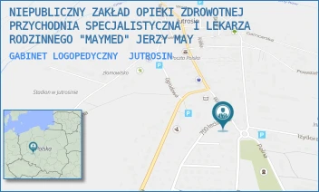 GABINET LOGOPEDYCZNY - NIEPUBLICZNY ZAKŁAD OPIEKI ZDROWOTNEJ PRZYCHODNIA SPECJALISTYCZNA  I LEKARZA RODZINNEGO "MAYMED" JERZY MAY W SPADKU - 700-LECIA 1,  JUTROSIN