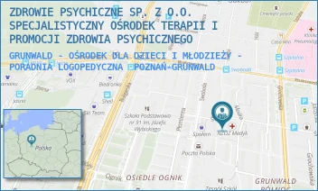 GRUNWALD - OŚRODEK DLA DZIECI I MŁODZIEŻY - PORADNIA LOGOPEDYCZNA - ZDROWIE PSYCHICZNE SP. Z O.O. SPECJALISTYCZNY OŚRODEK TERAPII I PROMOCJI ZDROWIA PSYCHICZNEGO - ŚWIT 47/49,  POZNAŃ-GRUNWALD