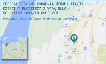 PORADNIA LOGOPEDYCZNA W GRYFINIE - SPECJALISTYCZNA PORADNIA REHABILITACJI DZIECI I MŁODZIEŻY Z WADĄ SŁUCHU POLSKIEGO ZWIĄZKU GŁUCHYCH - SZCZECIŃSKA 21,  GRYFINO